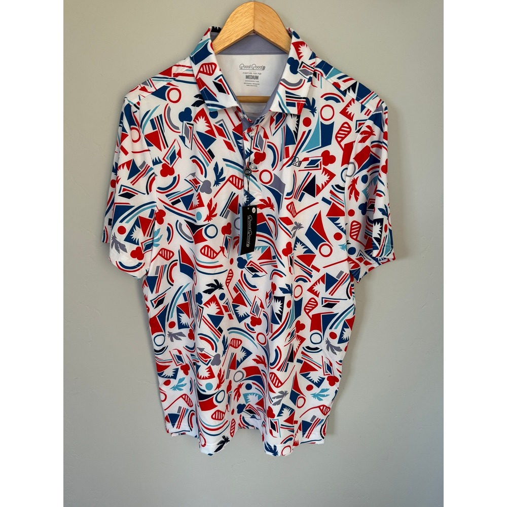 Good Good Proud and True Polo Mens Medium Red White Blue Golf Shirt GG997R-M NEW - Picture 2 of 6